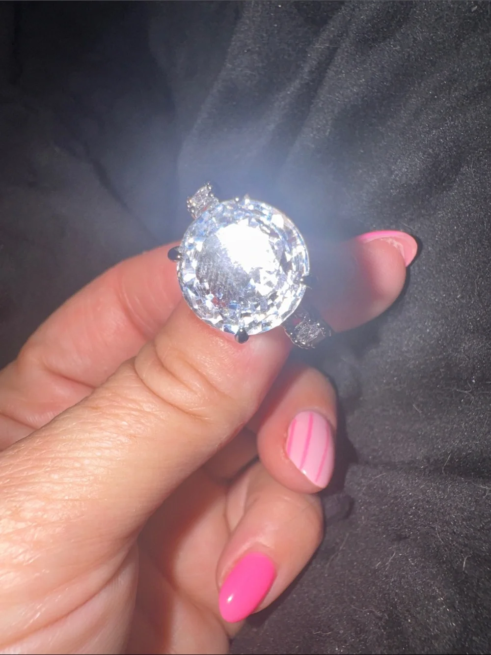 bp Silver-Tone Ring with Large Clear Center Stone SIZE 8